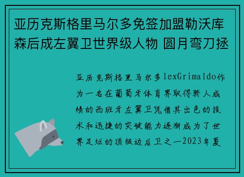 亚历克斯格里马尔多免签加盟勒沃库森后成左翼卫世界级人物 圆月弯刀拯救球队